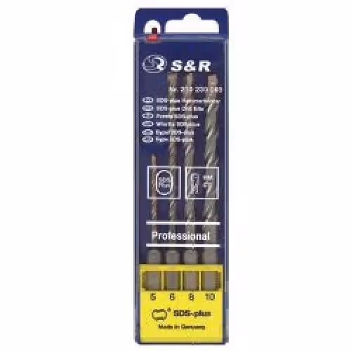 Набір бурів по бетону S & R SDS-4plus в пластиковому боксі 4 шт 210230069 фото