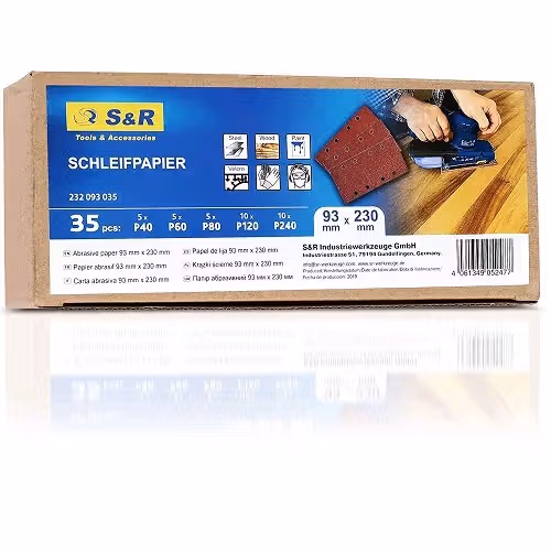 Набір шліфувальних аркушів S & R 93x230 мм, 35 шт 232093035 фото