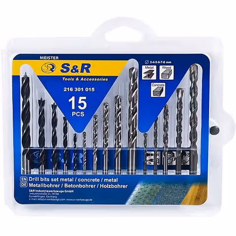 Набір свердел S&R Meister 15 шт (метал, дерево, бетон)