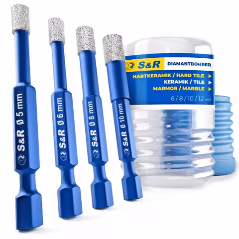 Набір алмазних свердл по склу і кераміці S&R Hex 1/4" 4 шт